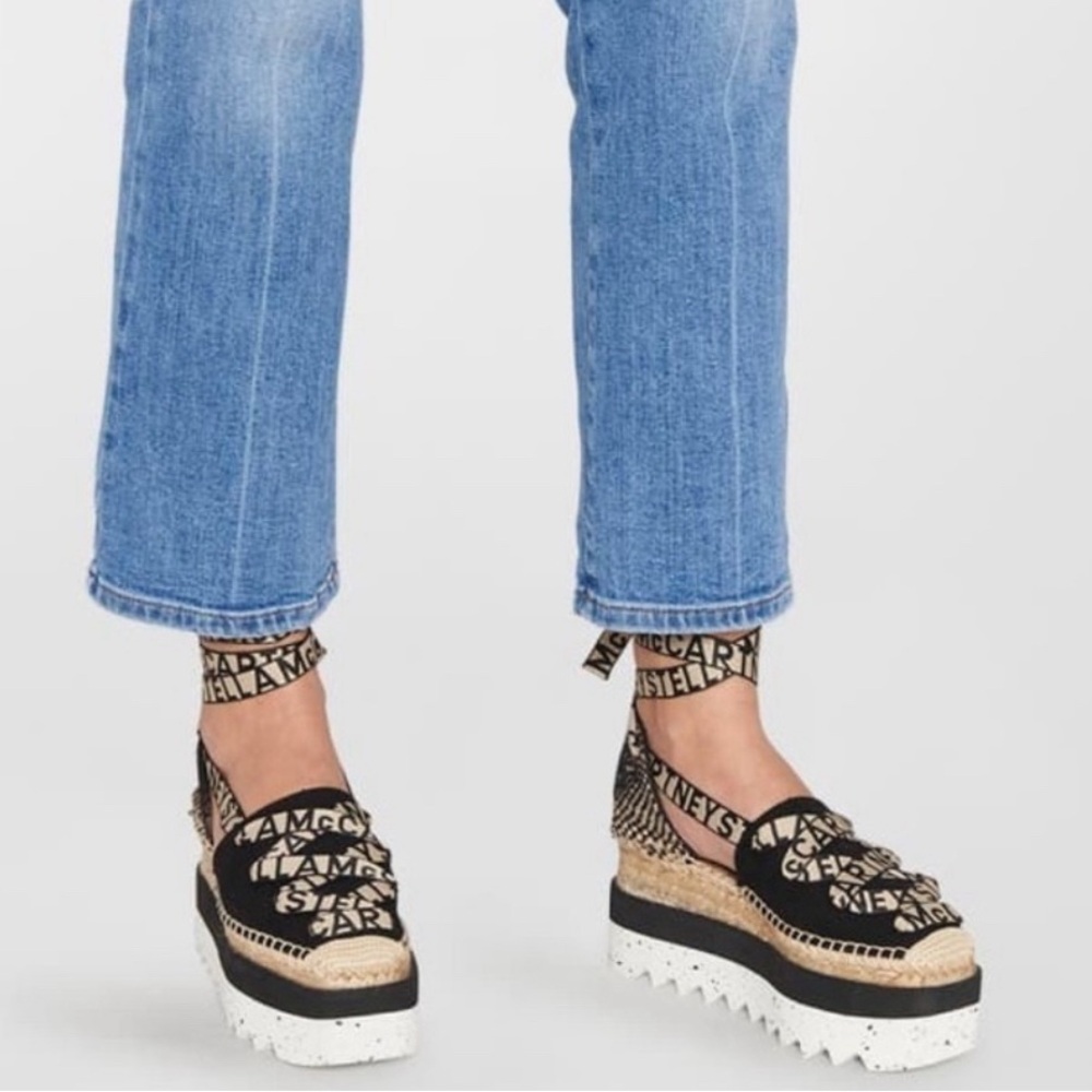Gaia platform espadrilles are organic cotton canvas with logo lace-up ribbons